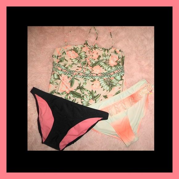 3 PC SWIMSUIT BIKINI FLORAL HALTER TOP TANKINI OP TIME AND TRU-WOMENS SIZE XL - Picture 2 of 8